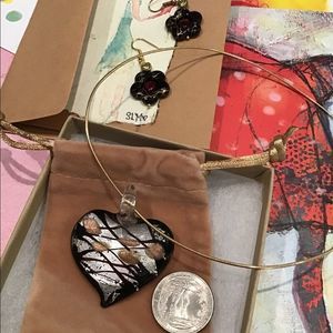 Murano Glass Heart Necklace & Earrings